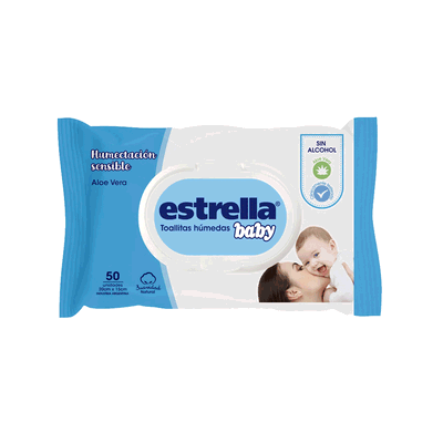 TOALLITAS HUMEDAS ESTRELLA PIEL SENSIBLE x50 UNIDADES
