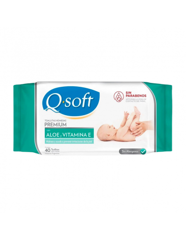 TOALLITAS HUMEDAS Q-SOFT ALOE Y VITAMINA E x40 UNIDADES