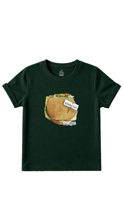 Baby tee verde viejas hamburguesa