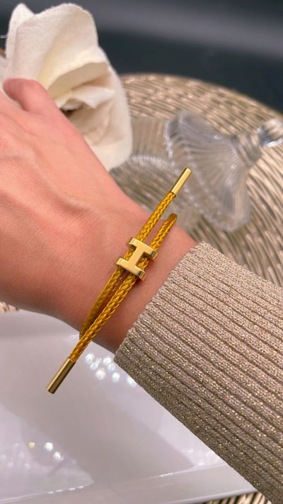 Pulsera tipo Hermès, cordón marrón dorado