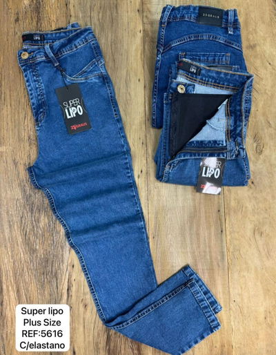 Jeans con faja azul plus size
