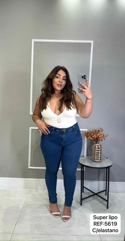 Jeans con faja plus size azul 