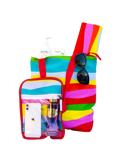 Kit Playero Multicolor: Bolso mediano + lona + neceser transparente