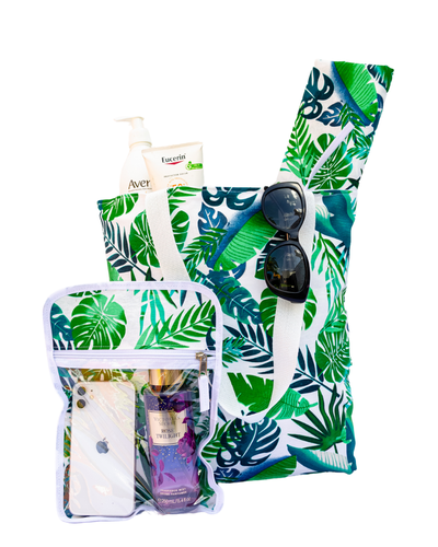 Kit Playero Tropical : Bolso mediano + lona + neceser transparente