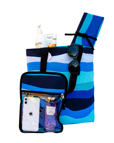 Kit Playero Multicolor: Bolso mediano + lona + neceser transparente