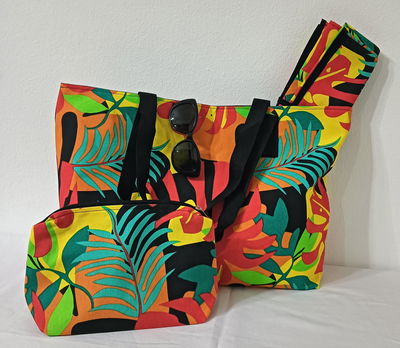 Bolso playero grande + lona + Neceser transparente 