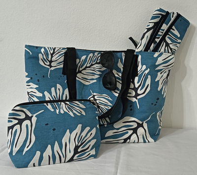 Bolso playero grande + lona + Neceser transparente 