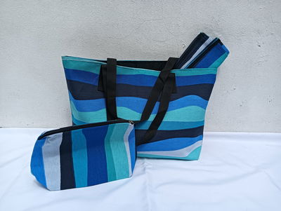 Bolso playero grande + lona + Neceser transparente 