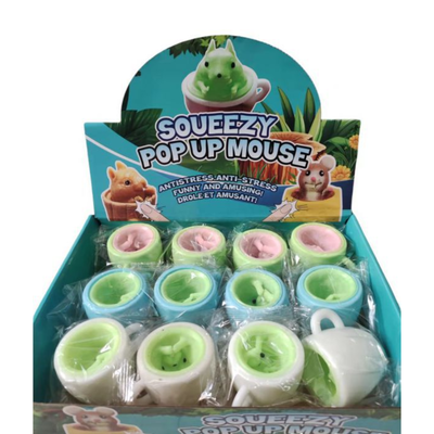 SQUISHY ANTI STRESS SOUEEZY POP UP MOUSE CAJA X12