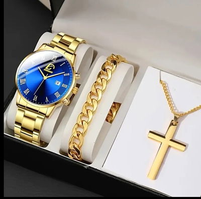 CONJUNTO DE RELOJ, ANILLO, PULSA Y CADENA DE HOMBRE