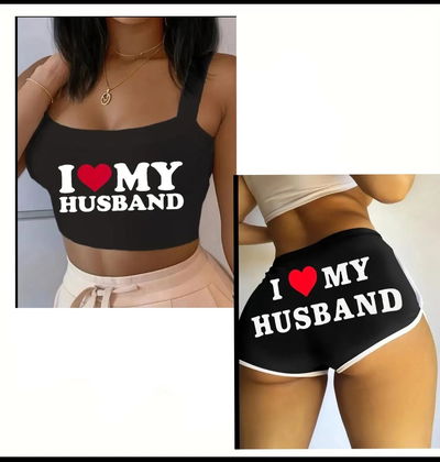 CONJUNTO DE SHORT CORTO Y BLUSA PARA MUJER (AMO A MI ESPOSO)