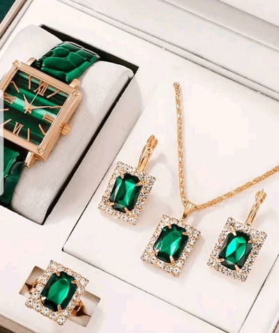 CONJUNTO DE RELOJ DE 5 PIEZAS COLOR ESMERALDA PARA OCASION