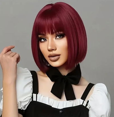 PELUCA ROJO VINO CON FLEQUILLO DE 12 PULGADA