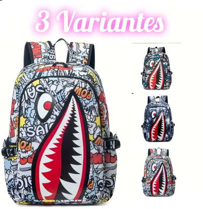 MOCHILA CON ESTAMPADO DE TIBURON 