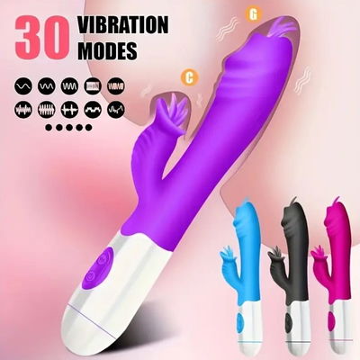 MASAJEADOR VAGINAL DE 30 VELOCIDADES CON DOBLE VIBRACION Y MOVIMIENTO DE LENGUA.