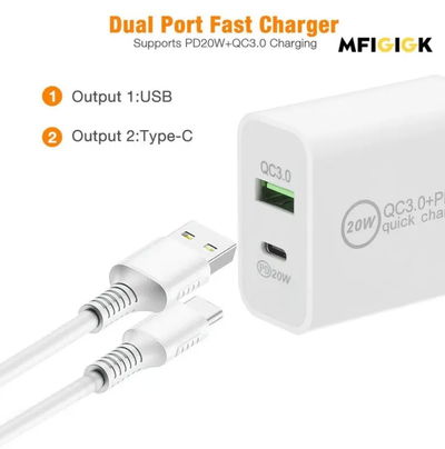 CARGADORES DE 20 W DE 2 ENTRADAS (USB Y C)