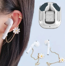 ARETES CON CADENA ANTIPERDIDA DISEÑO DE MARGARITA  + AUDIFONOS