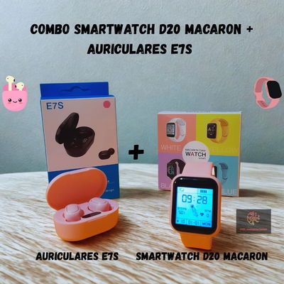 COMBO SMARTWATCH D20 + AURICULARES E7S ROSA