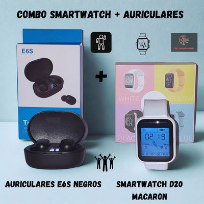 COMBO SMARTWATCH D20 MACARON + AURICULARES E6S