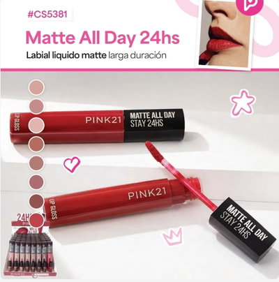 Matte Lip Gloss All Day Stay 24hs de Pink 21