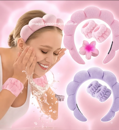 Set 3 en 1 Vincha + Muñequeras + Broche (flor) de Charm Limit