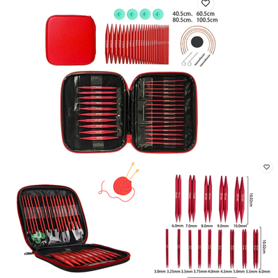 Set de 13 Agujas Circulares Intercambiables de Metal – Con Cartuchera y Accesorios