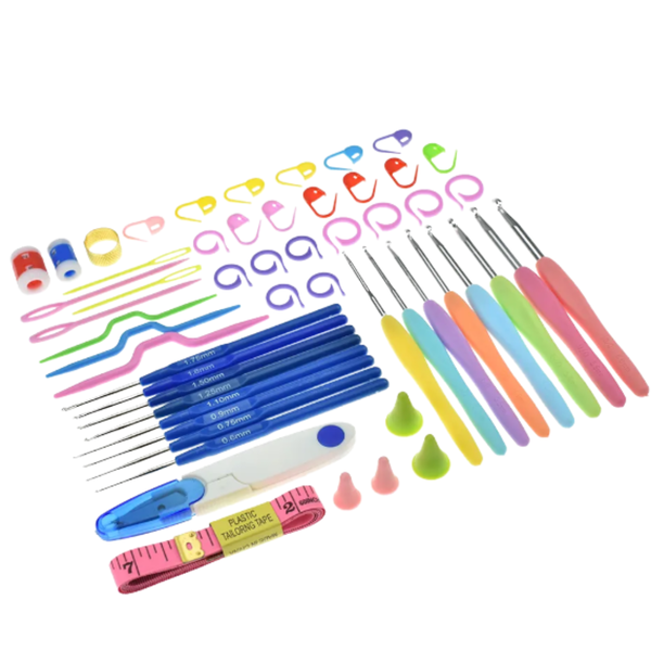 Set Completo de Ganchos de Crochet y Accesorios con Caja