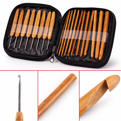 Set de Agujas de Crochet de Bambú y Aluminio – 20 Piezas con Estuche