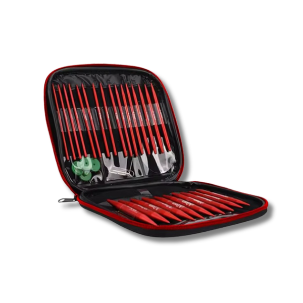 Set Agujas Circulares Intercambiables de Acero – Rojo o Azul (3–10 mm)