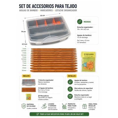 Set de crochet de bambú con estuche organizador