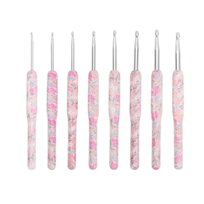 Set De Agujas De Crochet Ergonómicas Con Mango Floral X 8 U