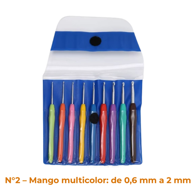🧶 Set x9 Agujas de Crochet con Mango Ergonómico + Estuche