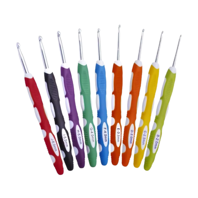 🧶 Set x9 Agujas de Crochet Ergonómicas con Mango Antideslizante