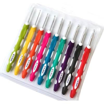 🧶 Set x9 Agujas de Crochet Ergonómicas con Mango Antideslizante