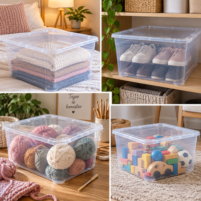 Caja Organizadora Transparente 20 Litros con Tapa Apilable 38x38x17 cm