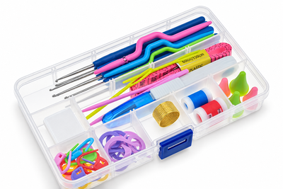 Set de agujas de crochet con accesorios y caja organizadora
