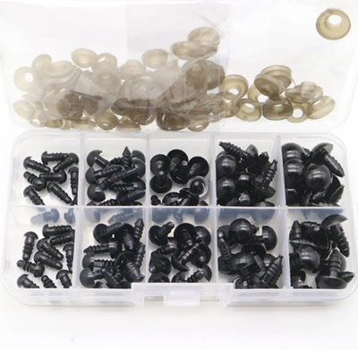 🧸 Kit de Ojitos de Seguridad para Amigurumis – 100 unidades en Caja Plástica (6 a 12 mm)