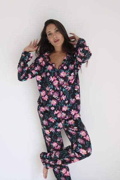 PIJAMA CAMISERO HOJAS Y FLORES