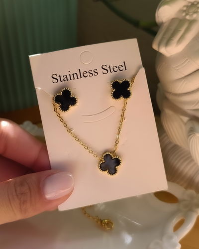 Conjunto Collar + Aros AD Negro