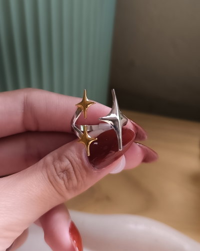 Anillo Combinado Regulable Destello Plateado