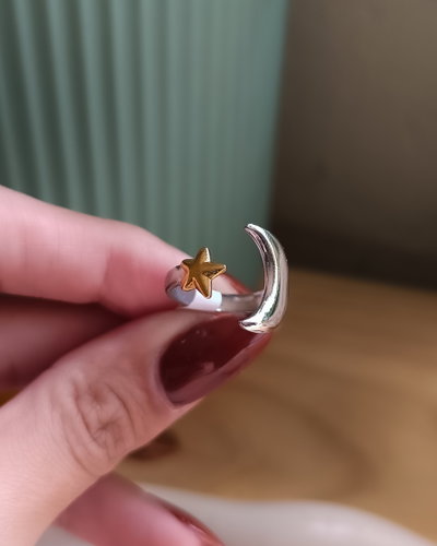Anillo Combinado Regulable Luna Dorado