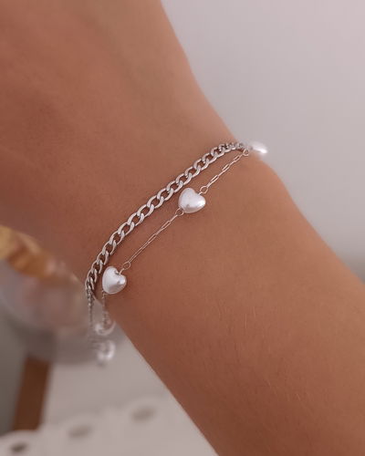 Pulsera Doble Corazones Perla AQ