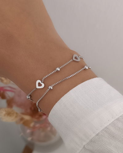 Pulsera Doble Corazón y Bolitas AQ
