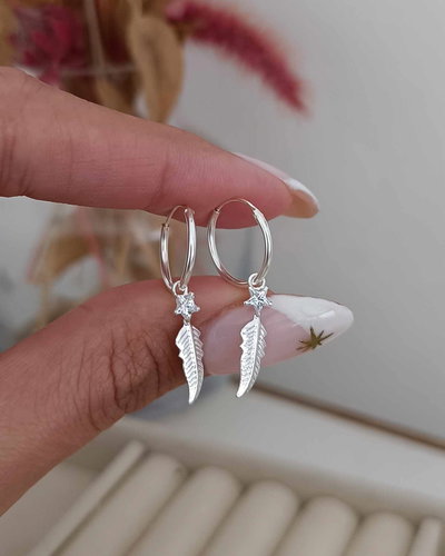 Argollas Pluma y Cubic estrella 1.5cm