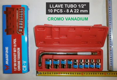 SET DE LLAVE TUBO 1/2 10PCS 8 A 22MM CROMO VANADIO