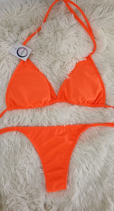Bikini Naranja - Corpiño Triangulito - Colaless para atar