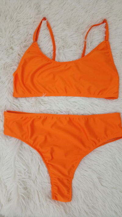 Bikini Naranja- Corpiño Top - Colaless Tiro Alto