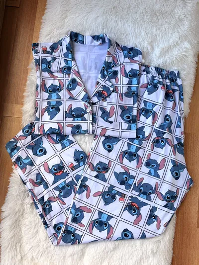 Pijama Infantil Largo Camisero- Stitch - Camisa manga corta - Pantalón Largo 