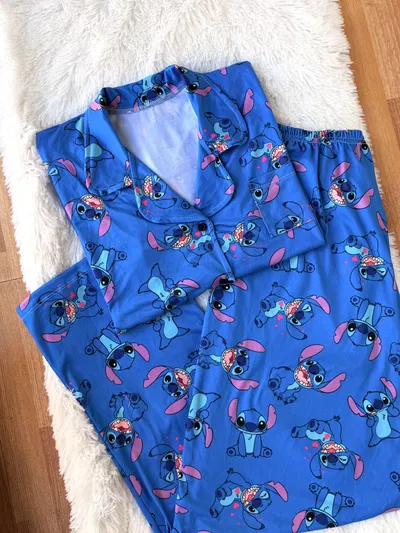 Pijama Largo Camisero Stitch -Modal - Camisa manga corta - Pantalón Largo