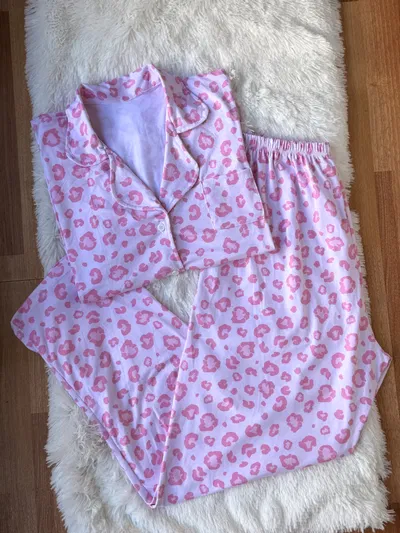 Pijama Infantil Largo Camisero - Rosa Print - Camisa Manga Corta - Pantalón Largo